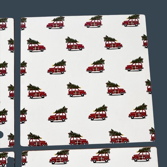 Pottery Barn Placemats Christmas Tree Woody Car Cork Set of 4 Holiday Decor - Picture 4 of 7